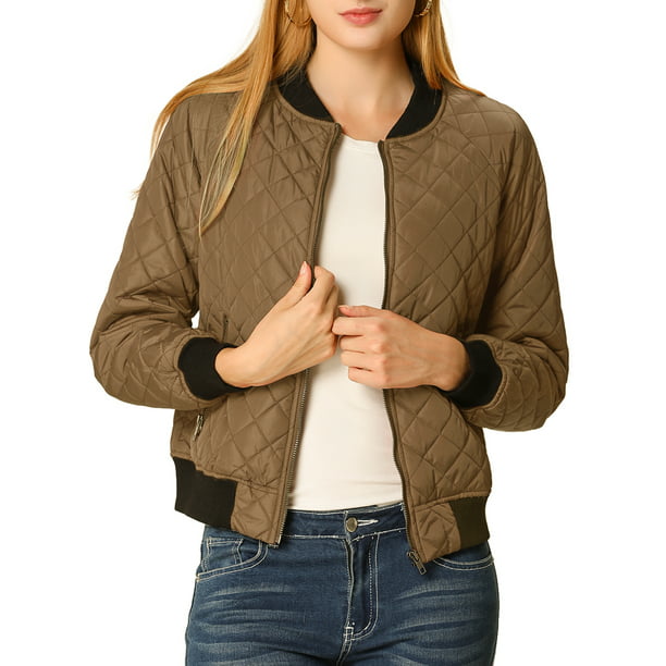 Tanming Womens Stand Collar Single Breasted Quilted Cotton Padded Bomber Jacket 